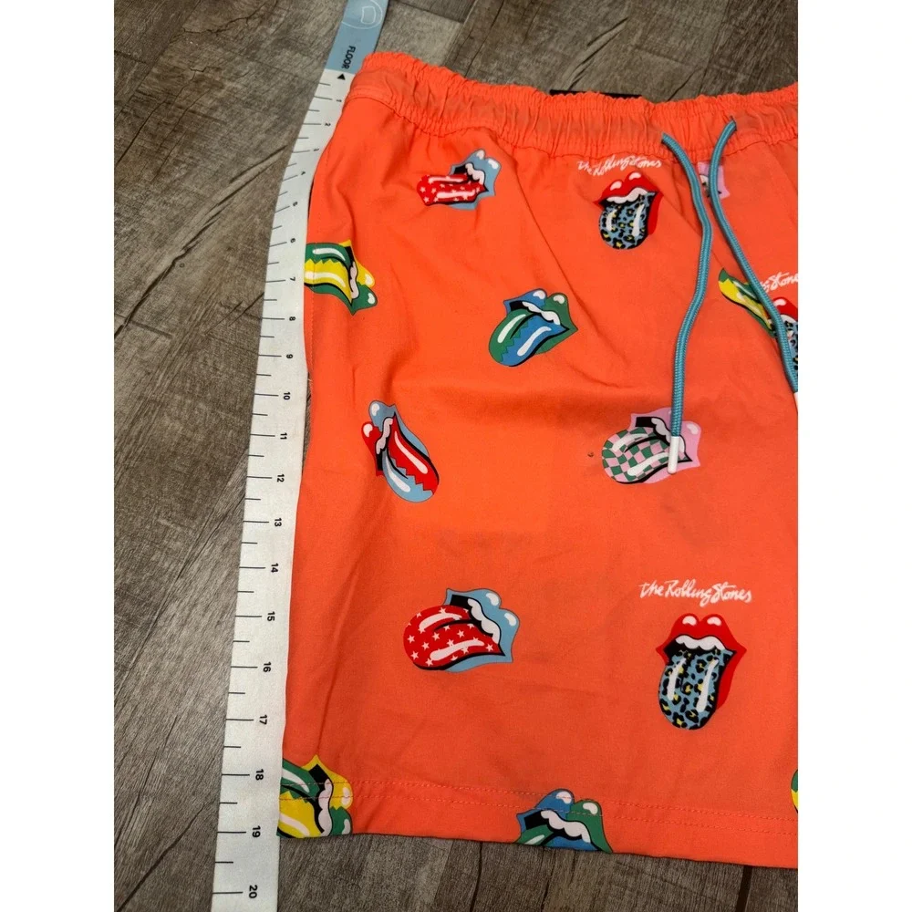 The Rolling Stones Mens Board Shorts Orange Tongue Logo Swim Trunks XL 40-42
